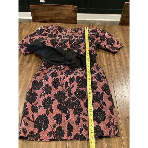 Rebecca Taylor puff sleeve brocade jacquard floral bow belt cocktail mini dress - Picture 3 of 13